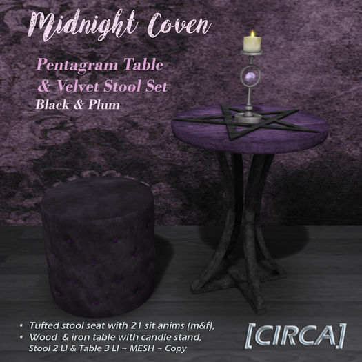 [CIRCA] - "Midnight Coven" Pentagram Table & Stool Set