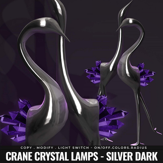 [BL] Crane lamp with crystals // silver dark