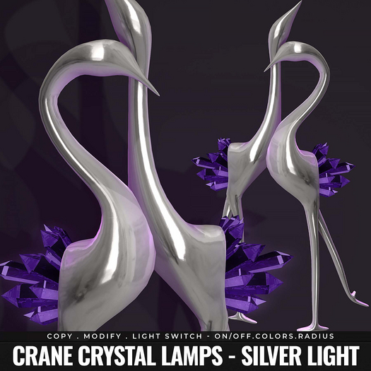 [BL] Crane lamp with crystals // silver light