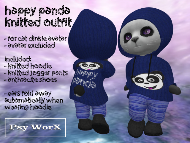 >PsyWorX< Happy Panda Knitted Outfit Dinkies Blue