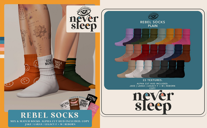 Never Sleep // Rebel Socks // Plain Pack