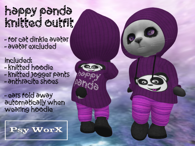 >PsyWorX< Happy Panda Knitted Outfit Dinkies Magenta