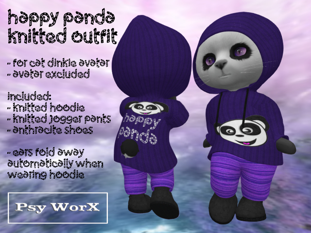 >PsyWorX< Happy Panda Knitted Outfit Dinkies Purple