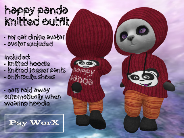 >PsyWorX< Happy Panda Knitted Outfit Dinkies Red-Orange