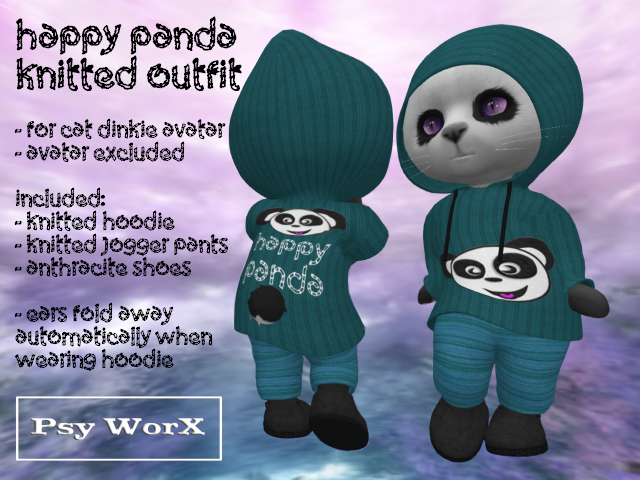 >PsyWorX< Happy Panda Knitted Outfit Dinkies Teal