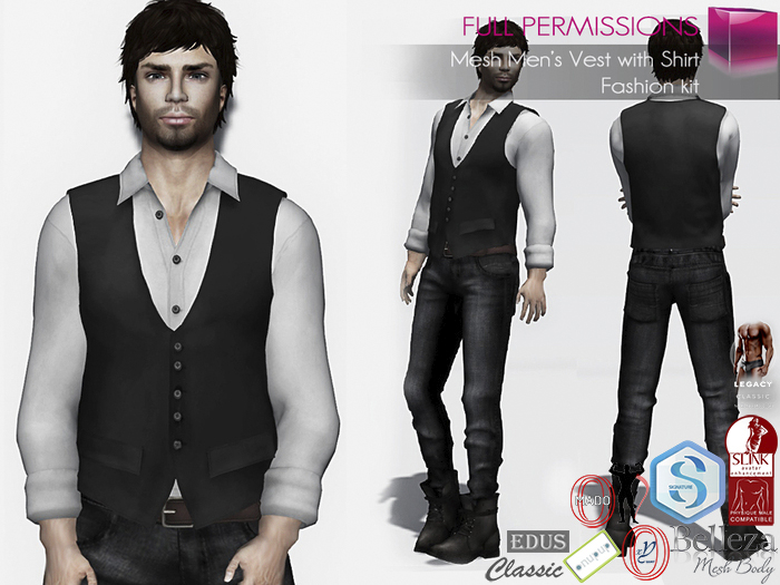 Full Perm Mens Vest with Rolled up Sleeves Shirt Belleza Jake Slink Male Signature Gianni Ocacin Gamit