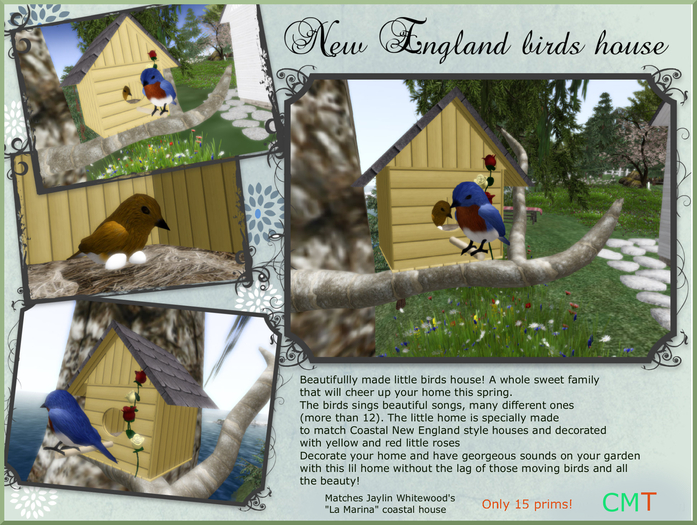 New England Bird House with bird songs (Yellow Wood) BOXED