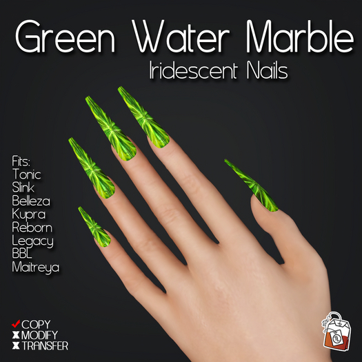 ~TL~ Green Water Marble Iridescent Nails