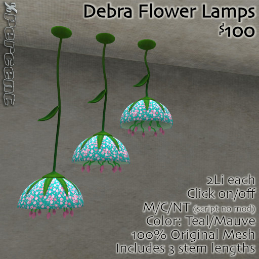 %Debra Flower Lamps (teal/mauve) *MESH* Delivery Box