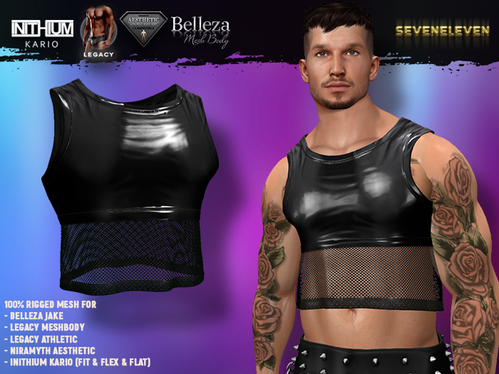 [SEVENELEVEN] Crop Top Tank - Black Mesh & Latex