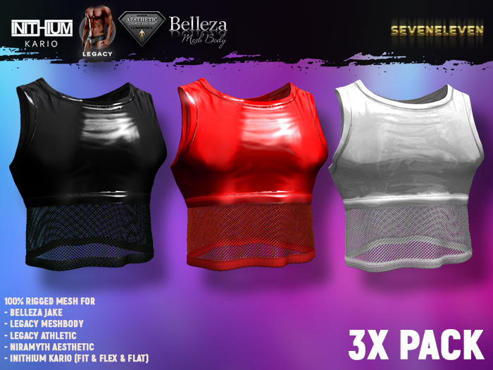 [SEVENELEVEN] Crop Top Tank - 3xPack Mesh & Latex