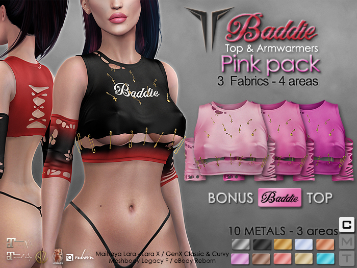 **RE** Baddie Top Pink - 3 Colors Pack - Maitreya Lara X, Meshbody, GenX, eBODY