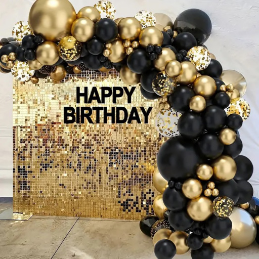 Birthday Gold and Black Balloon Arch Background Texture