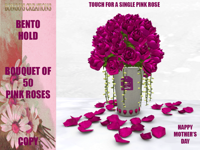 BMC5343 -(Bongo's creations) HAPPY MOTHER'S DAY - 50 PINK ROSES - TOUCH FOR A SINGLE ROSE