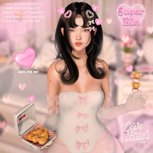 .SugarBun. Heart Hairclips Leopard