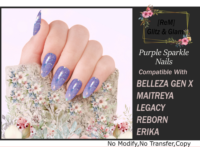 [ReM]Purple Sparkle Nails 