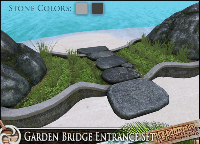 HeadHunter's Island - Garden Bridge Entrance landscaping set - light & dark rock version - MESH