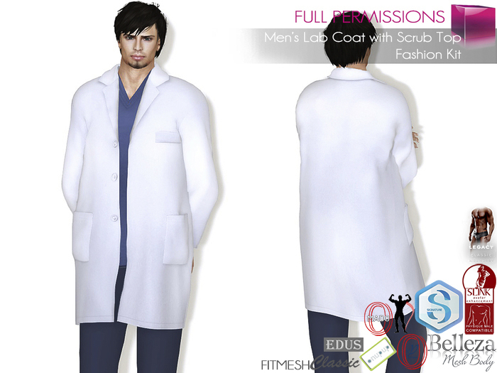 Men's Medical Scrub Top with Lab Coat Outfit | Slink Male Belleza Jake Signature Gianni Ocacin Gamit