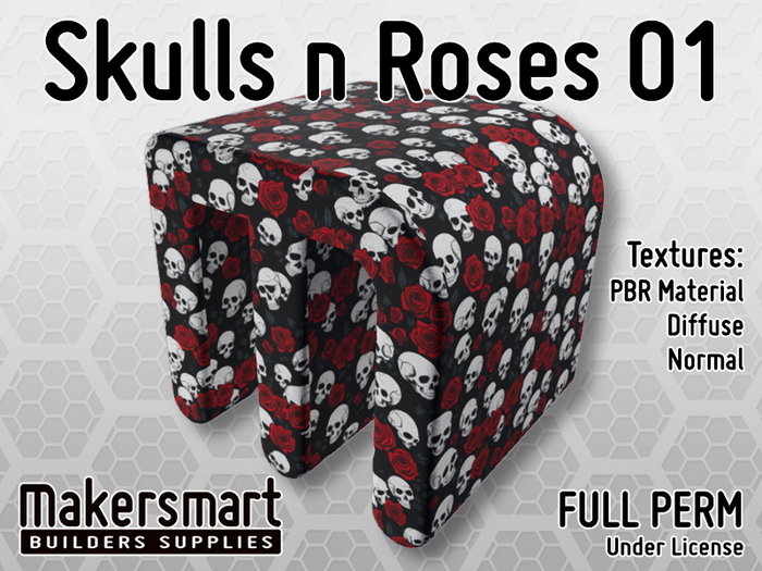PBR Texture: Fabric Skulls n Roses 01