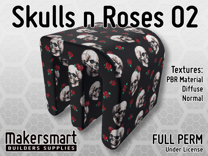 PBR Texture: Fabric Skulls n Roses 02