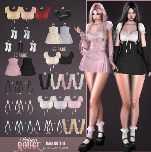 29. POISON ROUGE Kaia Tops Ivory and Black Reborn RARE