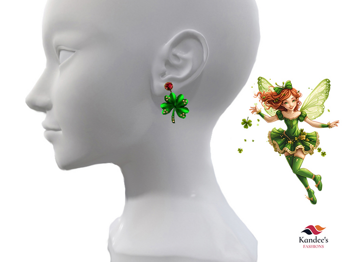 Shamrock Earrings Ruby Stone