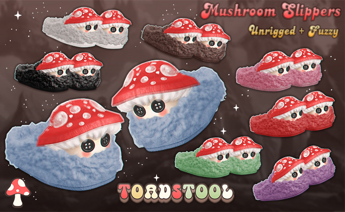 Toadstool . Mushroom Slippers . Blue