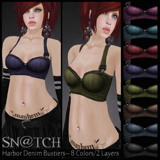 :::Sn@tch Harbor Denim Bustier Tops:::