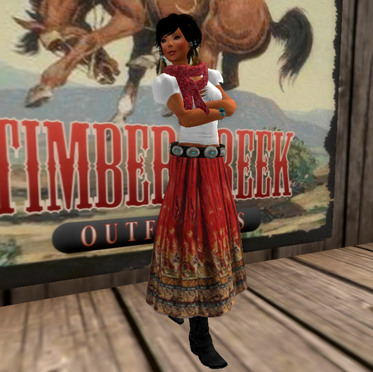 [Timber Creek] Red Southwest Women's Skirt & Blouse Set with Concho Belt