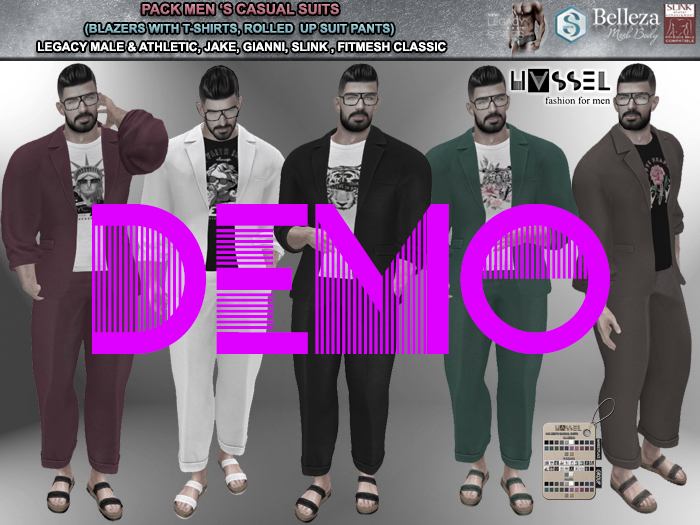 (HASSEL) DEMO MEN CASUAL SUITS (BLAZERS WITH T-SHIRTS & PANTS) LEGACY MALE & ATHLETIC JAKE GIANNI SLINK MALE 446