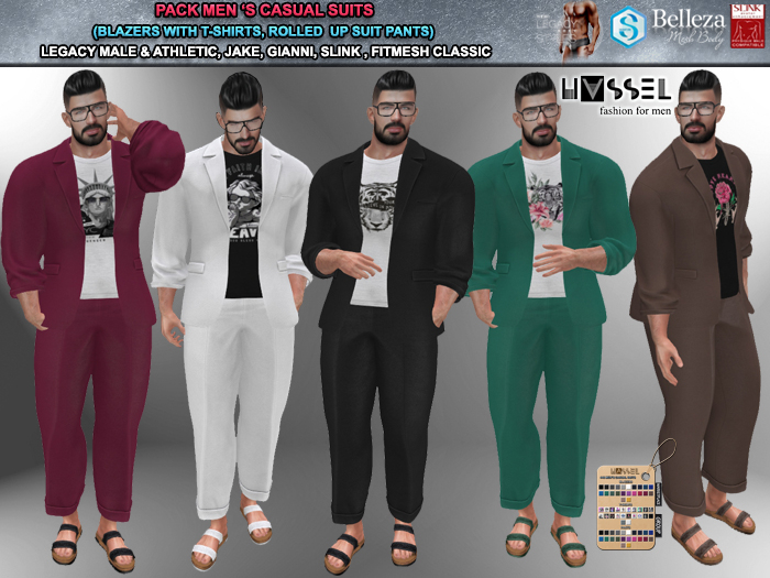 (HASSEL) PACK MEN CASUAL SUITS ( BLAZERS WITH T-SHIRTS & PANTS ) LEGACY MALE & ATHLETIC JAKE GIANNI SLINK MALE 446