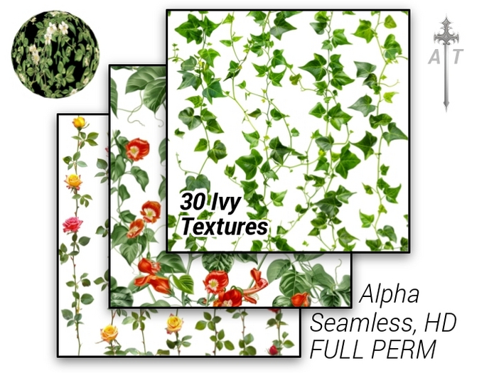 Second Life Marketplace - [AT] 30 Seamless Ivy Alpha Textures (FULL PERM)