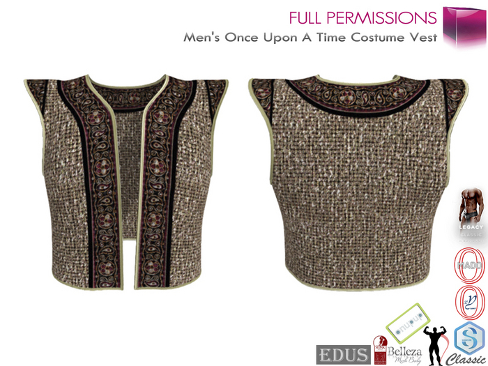 Full Perm Men's Arabian Nights Open Front Cap Shoulder Fantasy Vest For Belleza Jake, Signature Gianni, Legacy Male