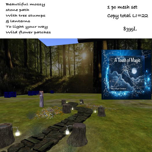 Beautiful stone path with tree stump lanterns-Box LI=22