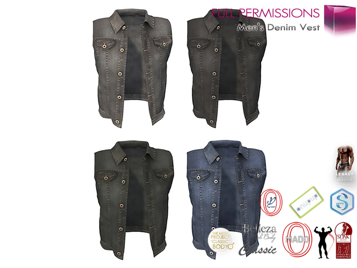 Full Perm Men's Sleeveless Denim Vest for Belleza Jake Signature Gianni Legacy Slink Male TMP Classic Adin Onupup Gamit