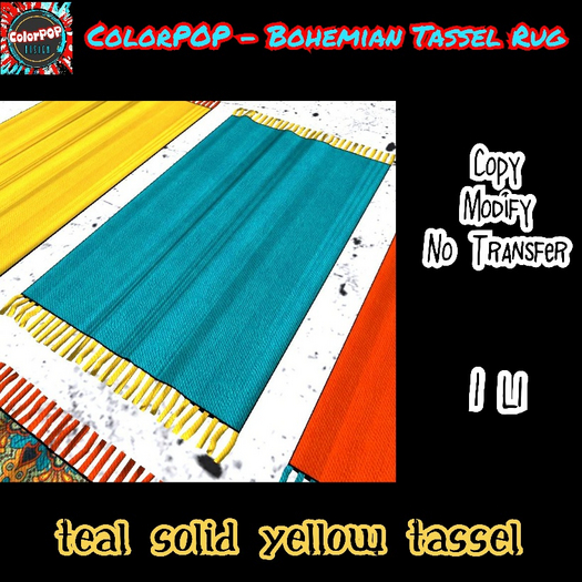 ColorPOP - Bohemian Tassel Rug - Teal Solid Yellow Tassel