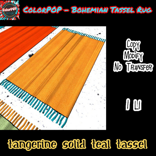 ColorPOP - Bohemian Tassel Rug - Tangerine Solid Teal Tassel