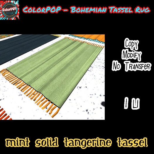 ColorPOP - Bohemian Tassel Rug - Mint Solid Tangerine Tassel