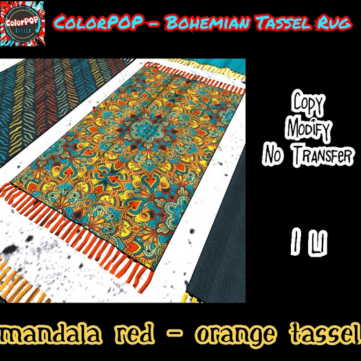 ColorPOP - Bohemian Tassel Rug - Mandala Red-Orange Tassel