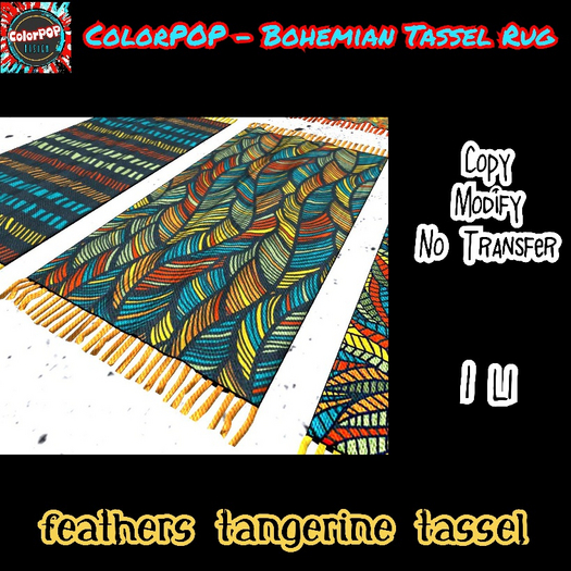 ColorPOP - Bohemian Tassel Rug - Feathers Tangerine Tassel