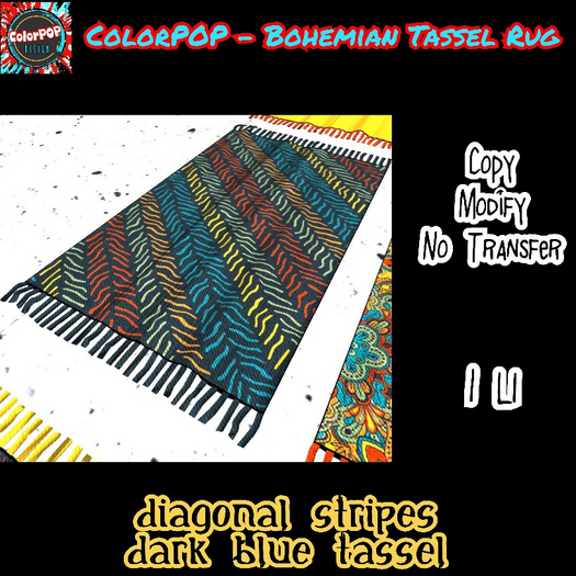 ColorPOP - Bohemian Tassel Rug - Diagonal Stripes Dark Bl Tassel
