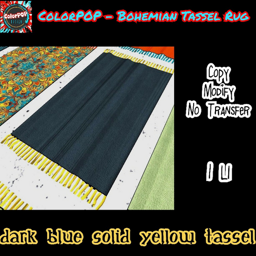 ColorPOP - Bohemian Tassel Rug - Dark Blue Solid Yellow Tassel