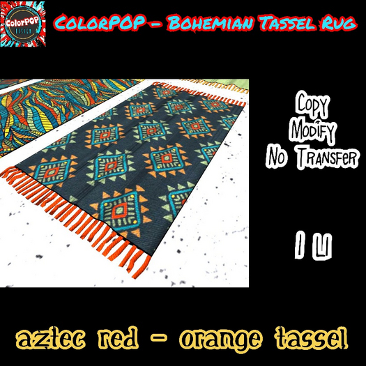 ColorPOP - Bohemian Tassel Rug - Aztec Red-Orange Tassel