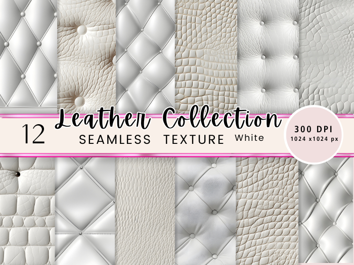 Seacloud. 12 Leather Collection White Textures Seamless 