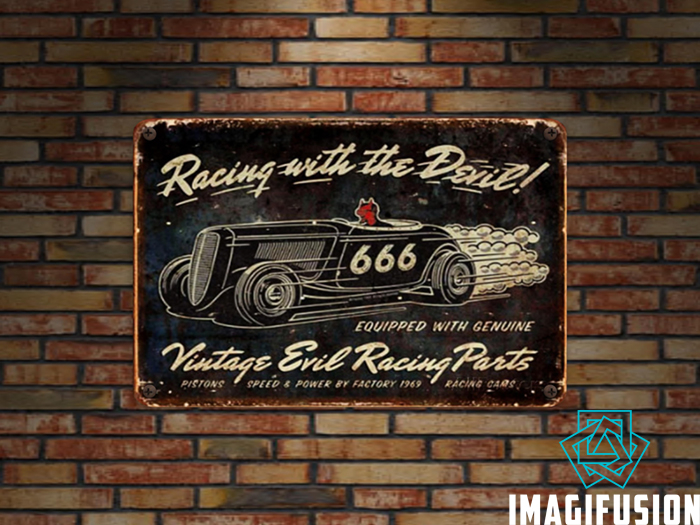 *Vintage Metal Sign - Racing With The Devil*