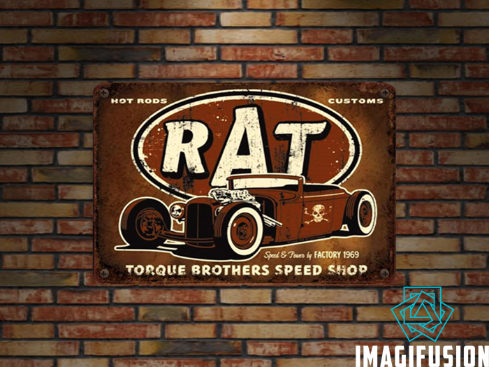 *Vintage Metal Sign - Rat Custom Hot Rods*