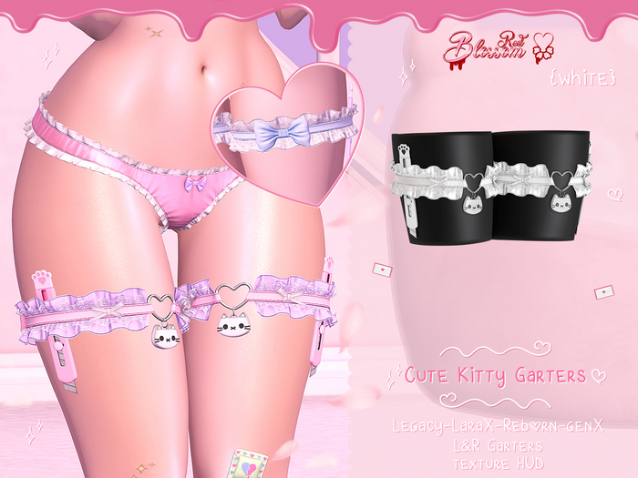 { Red Blossom } Cute Kitty Garters { WHITE }
