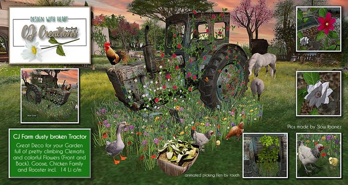 CJ Farm dusty broken Tractor with Plants