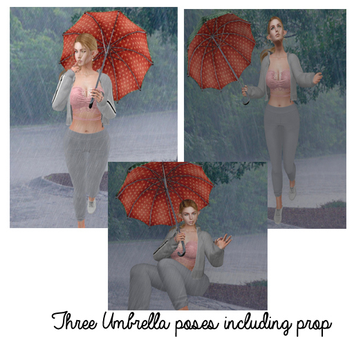 Three umbrella poses including prop