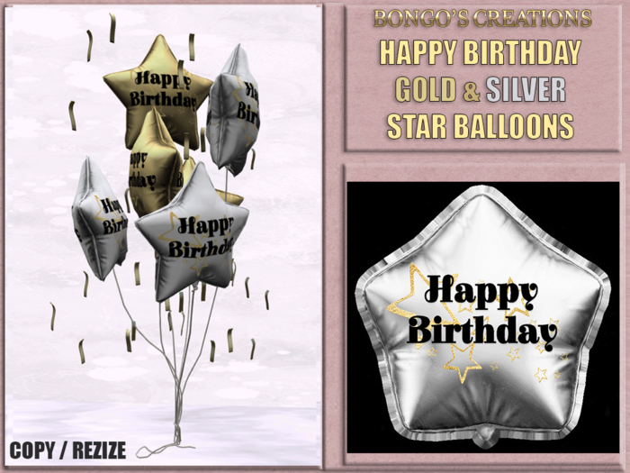 BMC5440 - HAPPY BIRTHDAY - GOLD & SILVER STAR BALLOONS
